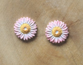 Ombre Pink Flower Stud Earrings | Boho Handmade, Lightweight, Hypoallergenic Polymer Clay Earrings