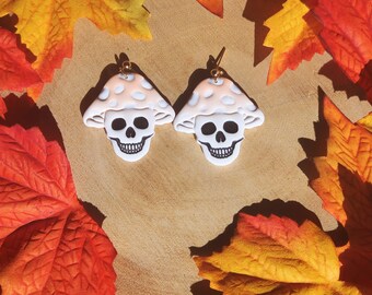 Mushroom Skulls, Spooky Mushies | Spooky, Halloween, Fall, Cottagecore, Boho Earrings | Handmade, Hypoallergenic Polymer Clay Earrings