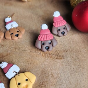 Beanie Pups Dog Earrings Christmas Handmade Polymer Clay Earrings Dark Chocolate