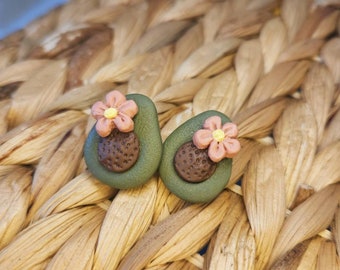 Avocuddle Studs | Avocado Flower Earrings | Handmade, Hypoallergenic Polymer Clay Earrings