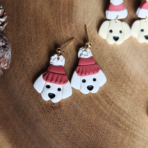 Beanie Pups Dog Earrings Christmas Handmade Polymer Clay Earrings Frost