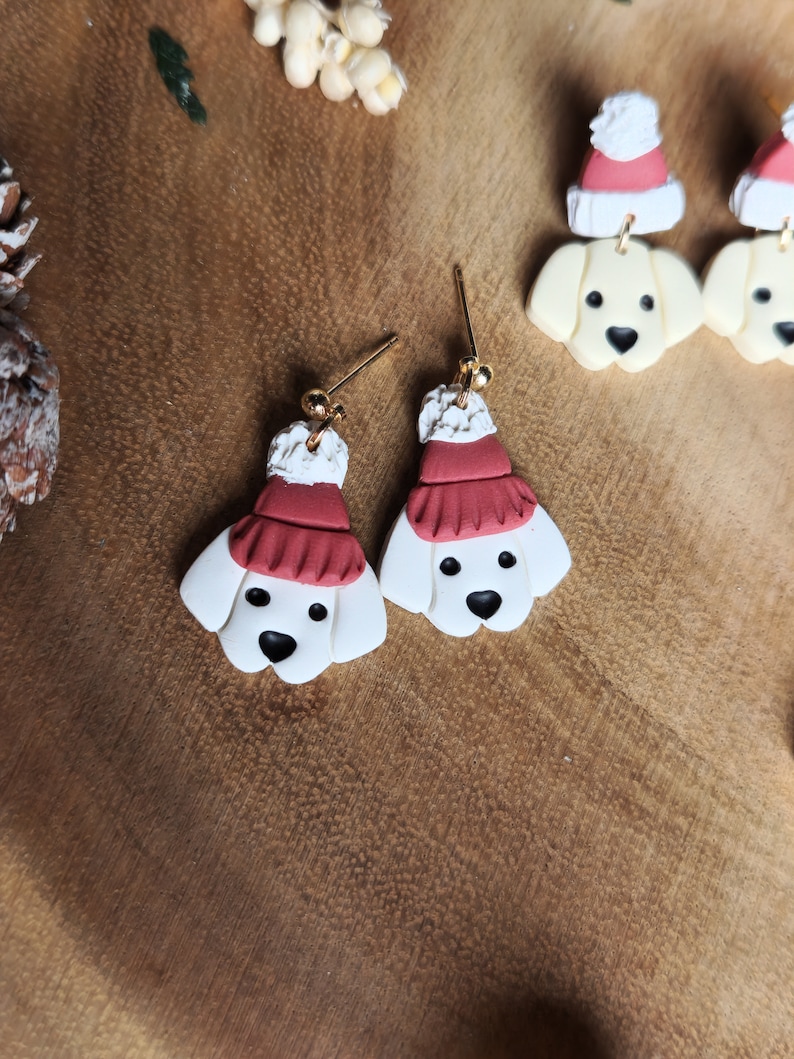 Beanie Pups Dog Earrings Christmas Handmade Polymer Clay Earrings Frost