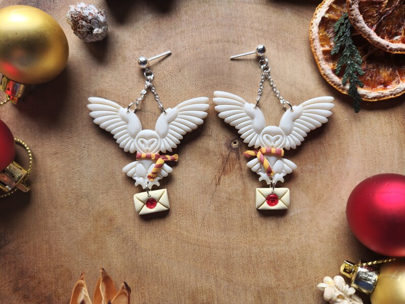 Pearly Snow Owl and Wizard Letter Earrings Owl Post Wizard - Etsy