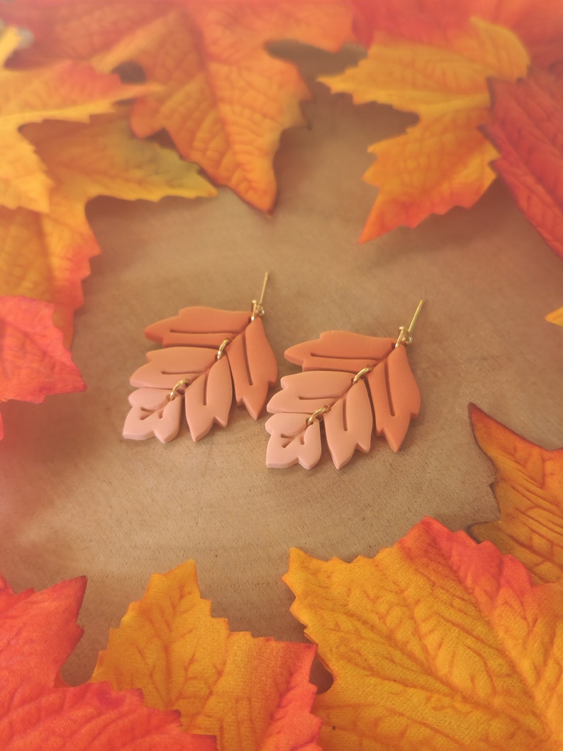 Boho Ombre Fall Leaf Dangle Earrings Spooky, Halloween, Fall, Gifts, Boho Earrings Handmade, Hypoallergenic Polymer Clay Earrings image 6