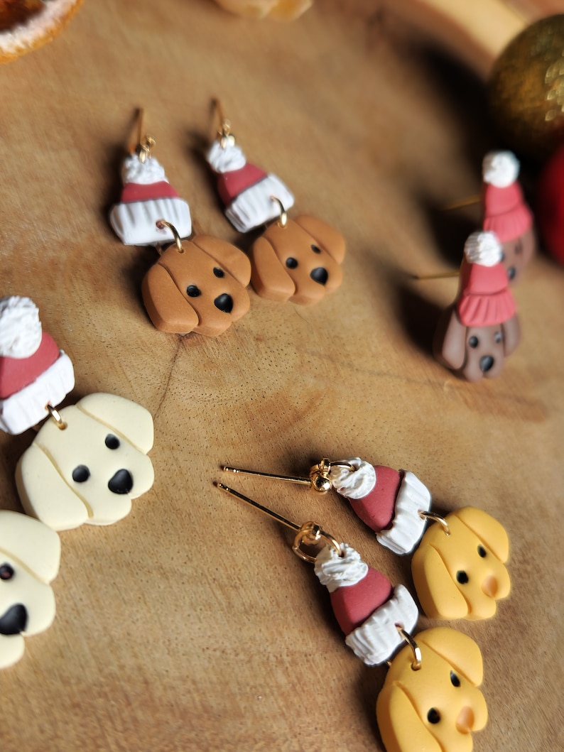 Beanie Pups Dog Earrings Christmas Handmade Polymer Clay Earrings image 4