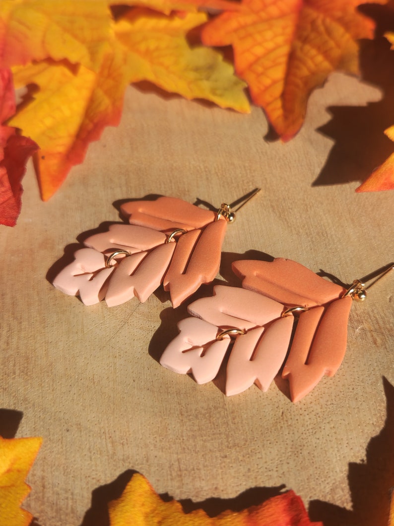 Boho Ombre Fall Leaf Dangle Earrings Spooky, Halloween, Fall, Gifts, Boho Earrings Handmade, Hypoallergenic Polymer Clay Earrings image 4
