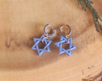 Star of David, Jewish Star Huggies | Holiday, Winter, Hanukkah, Boho Earrings, Gifts | Handmade, Hypoallergenic Polymer Clay Earrings