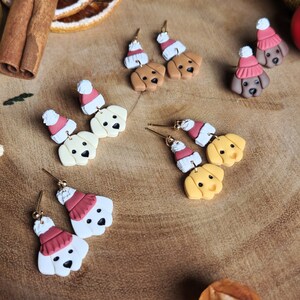 Beanie Pups Dog Earrings Christmas Handmade Polymer Clay Earrings Dark Gold