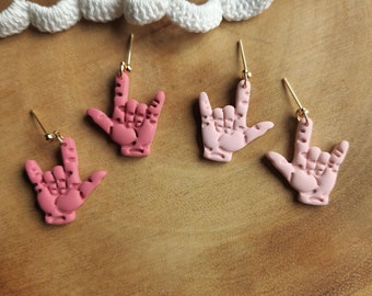 Love Sign Earrings | ASL American Sign Language | Valentines Day | Handmade Polymer Clay Earrings