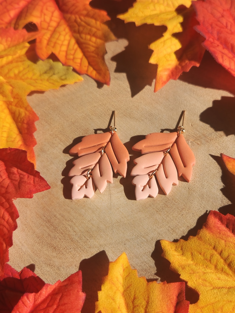 Boho Ombre Fall Leaf Dangle Earrings Spooky, Halloween, Fall, Gifts, Boho Earrings Handmade, Hypoallergenic Polymer Clay Earrings image 2