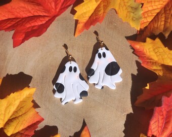 Moo-Boos, Cow Ghost Earrings | Spooky, Halloween, Fall, Animal inspired, Boho Earrings | Handmade, Hypoallergenic Polymer Clay Earrings
