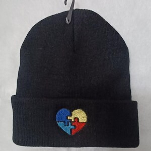 Autism Heart Puzzle, Awareness, Embroidered Winter Beanie, Gift idea