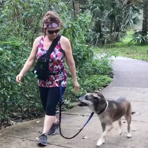 Hands free design for dog walking or jogging.  Pouch holds all your needs: dog treats, Poop Bags, water bottle, cell phone as well as keys and ID.  Design is lightweight, comfortable as well as waterproof.  Not recommended to submerge.