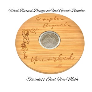 Wine Glass Covers Set of 4 - Universal Size - Ventilated - Made With Sustainable Bamboo - Wood burned Image