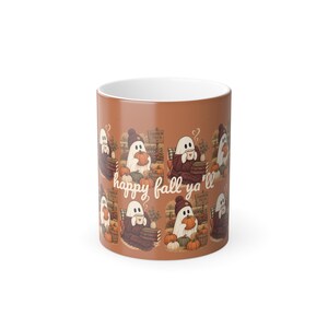 Happy Fall Y'all Ghost Pumpkins Mug color morphing 11oz | Halloween Autumn
