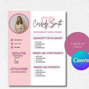 Sorority Resume with Photo and Cover letter, Pink Resume,Sorority recruitment, Canva Sorority Template, Sorority Rush, Sorority Cover Letter