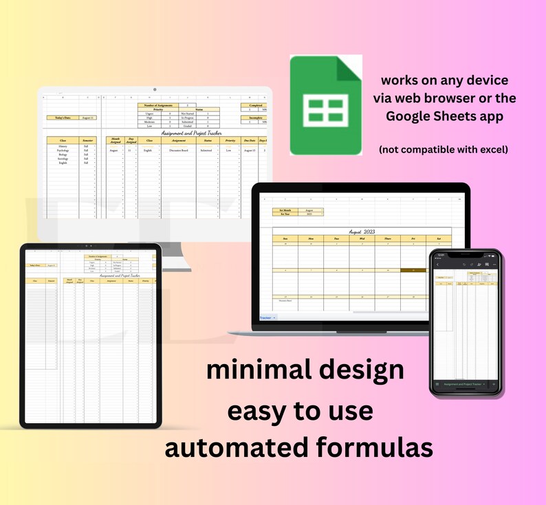 Google Sheets Student Planner: Assignment Tracker Template (digital ...