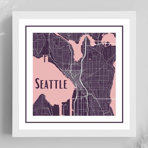 Seattle, WA o su ciudad - Sin marco - Impresión de póster decorativo con mapa de ciudad cuadrado personalizado y contemporáneo