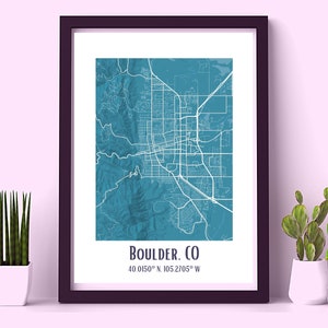 City Map Art Poster Print - Blaues Dekoratives Poster - City Streets Print - Ungerahmt - Boulder, CO or Your City Custom Travel Gift