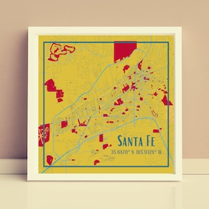Impression personnalisée d’affiches décoratives sur la carte carrée de la ville - Santa Fe ou votre ville - Non encadré - Sud-Ouest