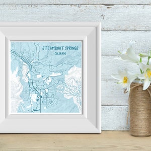 Impresión decorativa del cartel del mapa de la ciudad cuadrada topográfica personalizable - Steamboat Springs o su ciudad - Sin marco