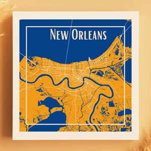 Minimalistischer kundengerechter quadratischer Stadtplan von New Orleans, Louisiana, dekorativer Druck - ungerahmt
