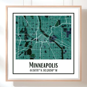Personalisierter benutzerdefinierter quadratischer Stadtplan dekorativer Posterdruck - Minneapolis oder Ihre Stadt - ungerahmt - minimalistisch