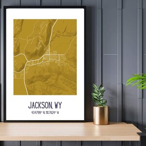 Stadt Karte Kunst Poster Druck - Dekoratives Gold Poster - Topographische Karte Druck - Ungerahmt - Jackson, WY oder Ihre Stadt Individuelles Reisegeschenk