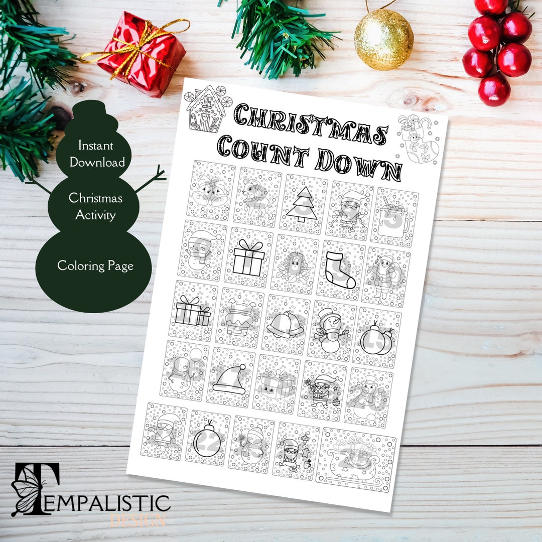 Countdown to Christmas Advent Printable Calendar, Days Until Christmas ...