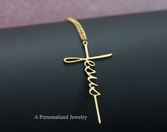 JESUS Cross Necklace, Women's Christian Necklace, Women's Gift, Christian Gift, Religious Necklace, Silver Jesus Necklace, Christmas Gift