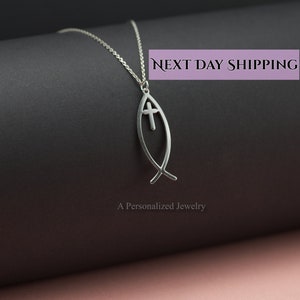 Ichthus Necklace, Sterling Silver Jesus Fish Symbol with Cross Pendant, Necklace, Ichthus Fish, Christian Ichthus Pendant, Gift for all..