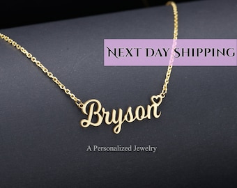 Name Necklace, Personalized Name Necklace, Personalized Jewelry, Customized Pendant, Gold, Silver Name Necklace w/ Heart, Personalized Gift