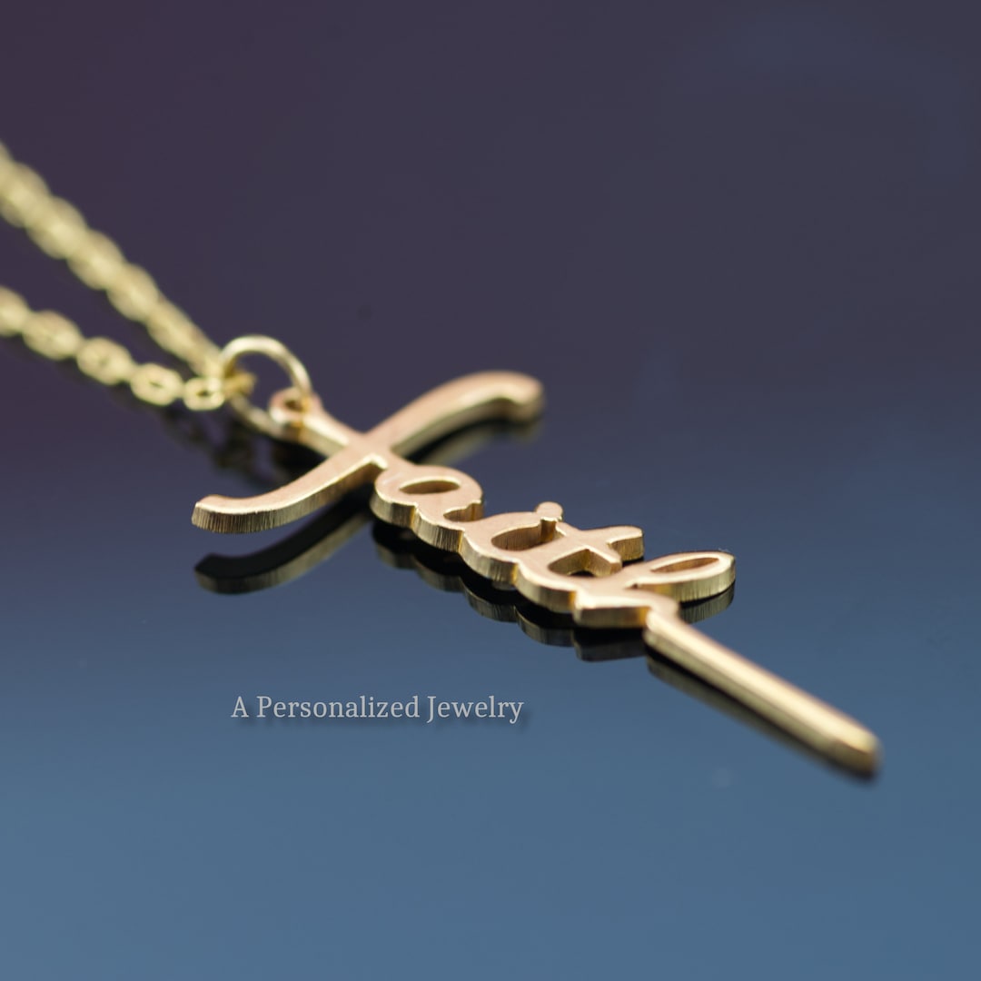 Faith Necklace, Faith Cross Jewelry, 18K Gold Necklace, Sterling Silver