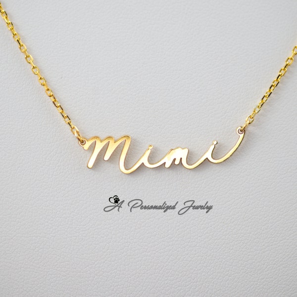 Zierliche Mimi-Halskette, Sterlingsilber, Gold, Mimi-Halskette, Geschenk für Oma, minimalistisches Mimi-Monogramm, Geschenk für neue Nana, Muttertagsgeschenk