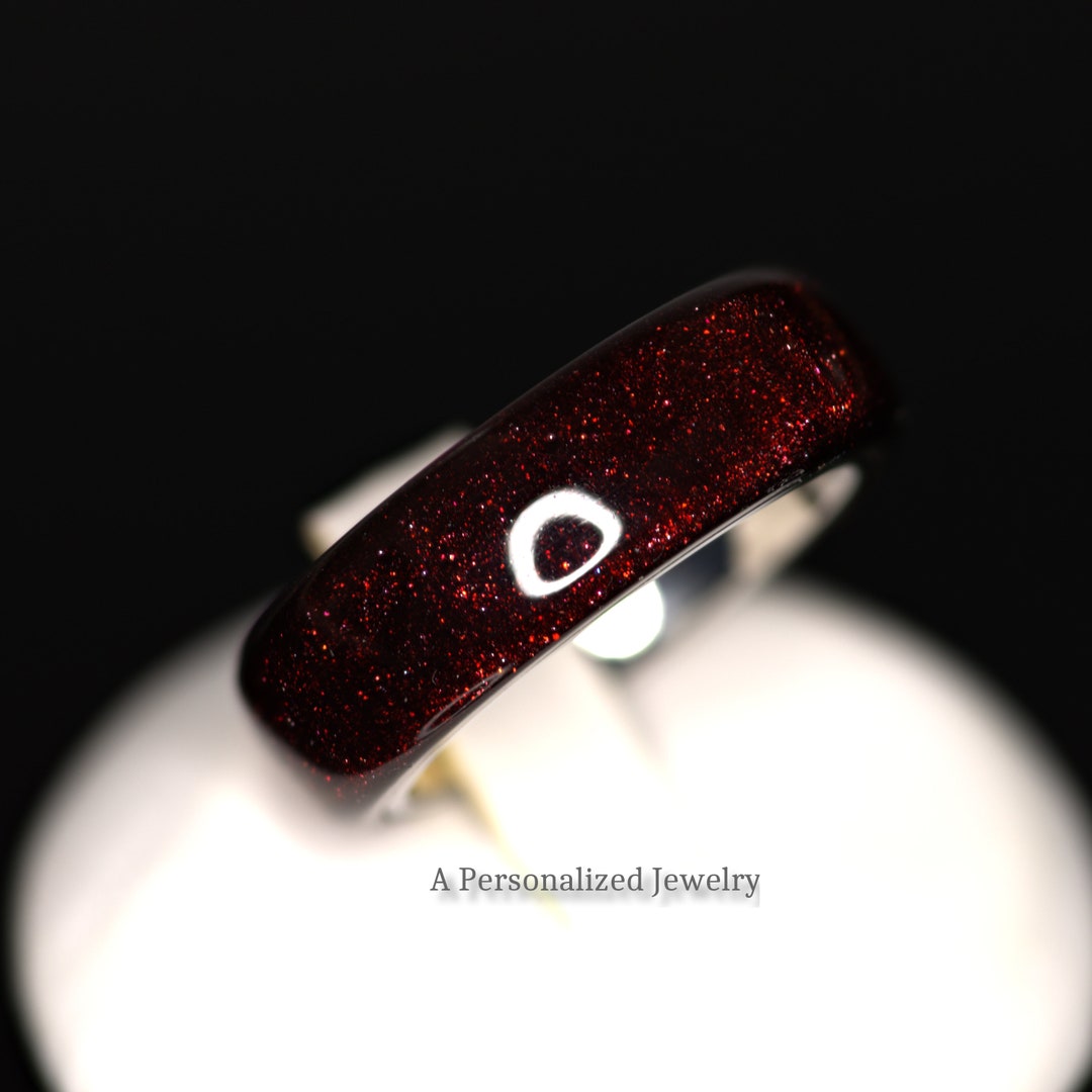 Deep Glittery Red Acrylic Ring With Real Diamond Dust, Stainless Steel ...