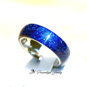 Tief glitzernder kobaltblauer Acrylring mit echtem Diamantstaub, Comfort-Fit-Band aus Edelstahl, 3, 5, 8 und 10 mm breit, Geschenk für Sie oder Ihn