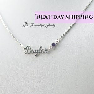 Birthstone Name Necklace, Personalized Name Necklace,  Mothers Name Necklace, Custom necklace, Silver Name Necklace, Personalized Gift, Gift