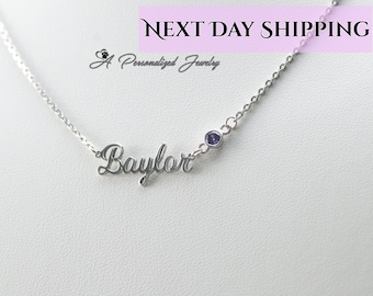 Birthstone Name Necklace, Personalized Name Necklace,  Mothers Name Necklace, Custom necklace, Silver Name Necklace, Personalized Gift, Gift