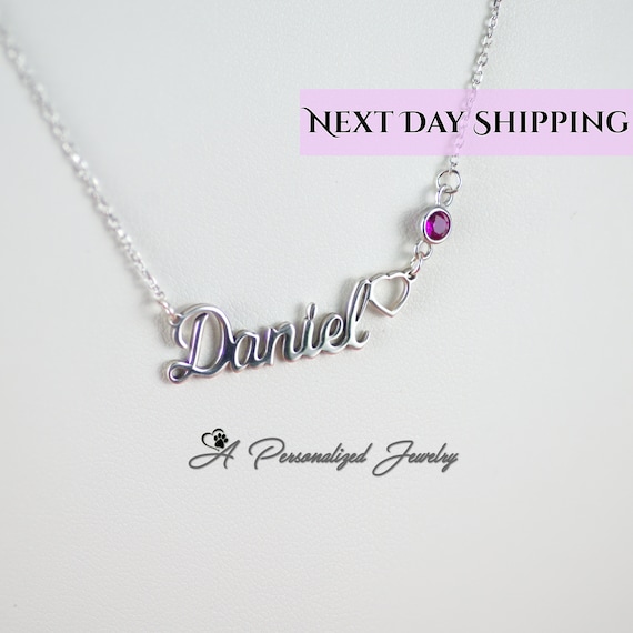 Birthstone Name Necklace, Personalized Name Necklace Gift,  Mothers Name, Custom necklace, Silver Name Necklace,  Christmas Gift