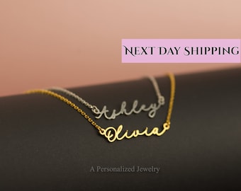 Sterling Silver Signature Necklace, Signature Necklace, Dainty Name Jewelry, Gift For Her, Bridesmaids Gift, Tiny, Signature Name Necklace