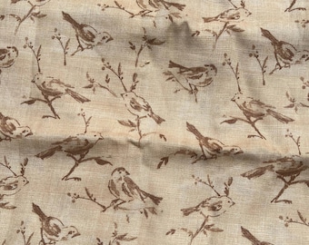 linen lightweight brown bird pattern