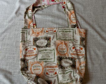 Reversible Canvas Tote Bag, Strawberry Autumn Print, Eco-Friendly Shopping Carryall