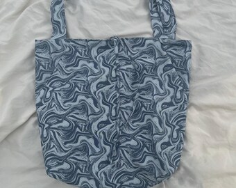 Cotton Handmade Pocket Tote Bag Eco-Friendly Blue