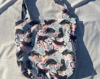 Handmade Cotton Garden Cat Themed Tote Bag Lined