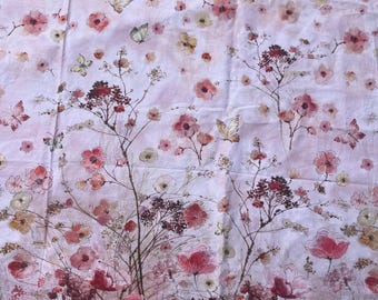Pink  Floral Quilting Cotton Fabric Destash