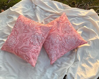 18x18 Handmade Cotton Pink Paisley Flower Pillow Cover Set of 2