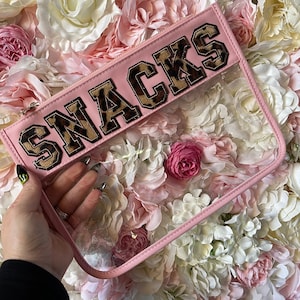 Custom Patch Transparent Clear Cosmetic Toiletry Bag Chenille Pouch Hen Make Up Bag Travel Bag Snacks Gift For Her Stuff Personalised