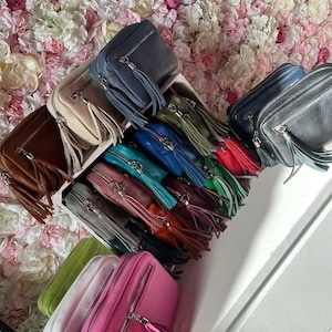 Leder Umhängetasche - Kameratasche - Quaste Tasche - Hundetasche - Italienisches Leder