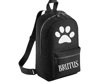 Personalised Paw Print Backpack With Custom Name - Customised Bags - Dog Mama - Doggy Bag - Pet Travel Rucksack - Puppy Gifts Carrier