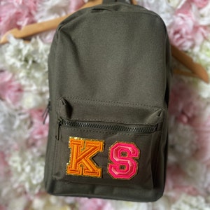 Personalised Backpack Embroidered Letter Patch Initials Customised Bags Kids Preschool Nursery Travel